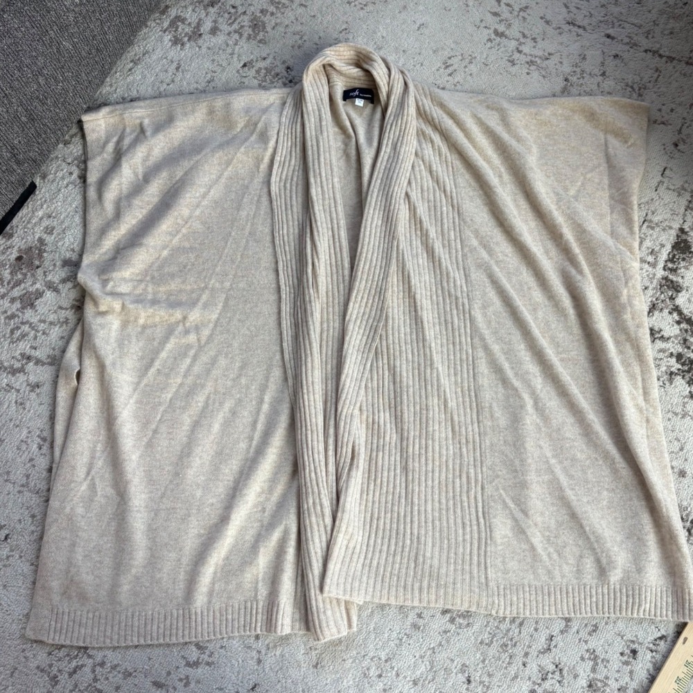 Soft by Naadam 100% Cashmere Open‎ Front Ribbed Shawl Cardigan Beige size 2X/3X